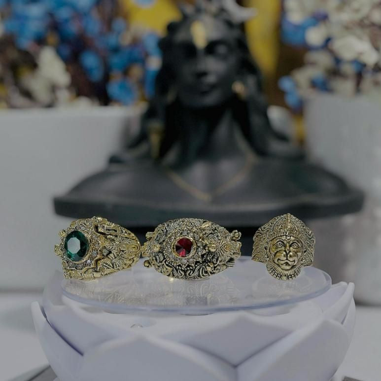 Religious Ring of Shivji Ganeshji & Hanumanji Combo of 3