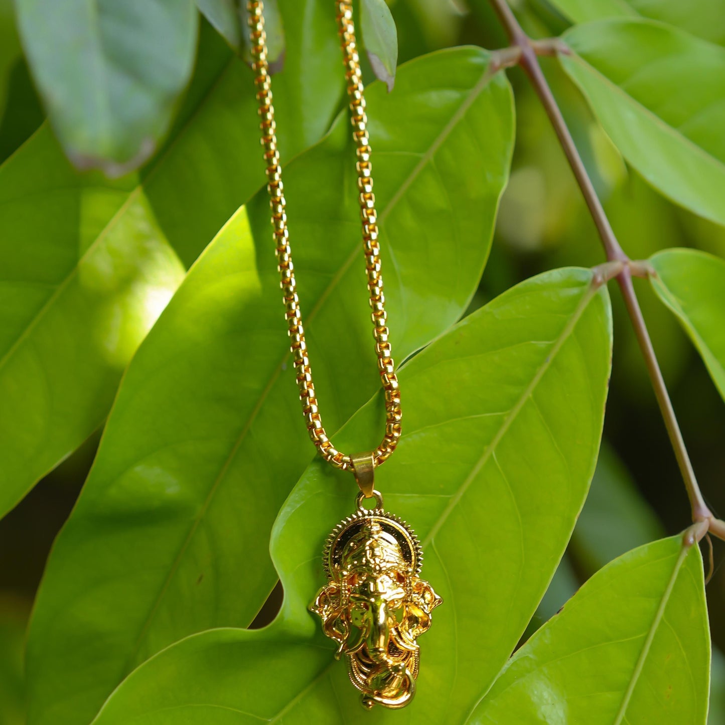 Ganesha Pendant With Snake Chain (Gold)